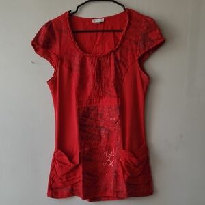 Chic Red Cap Sleeve Blouse